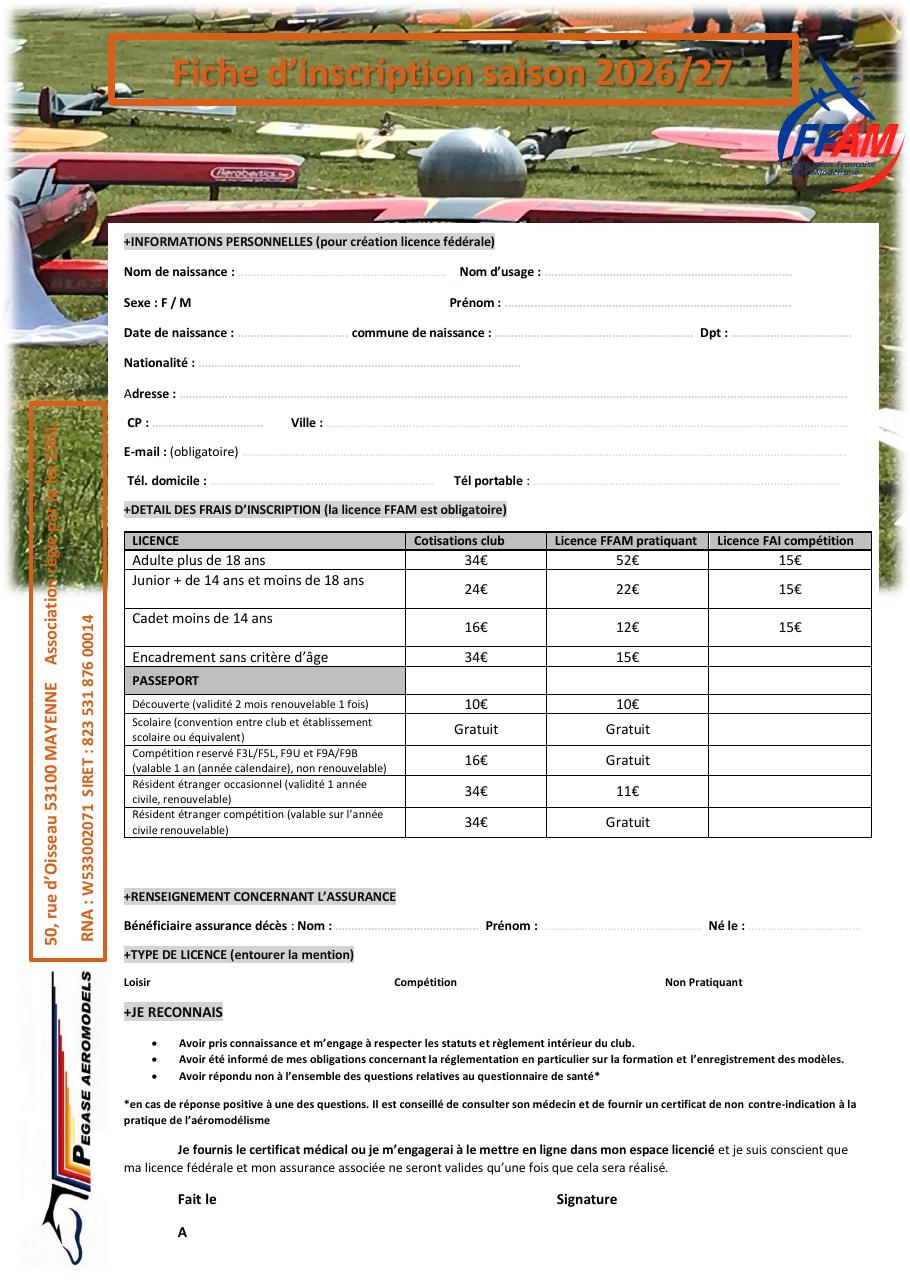 Aperçu — Fiche d’inscription au club